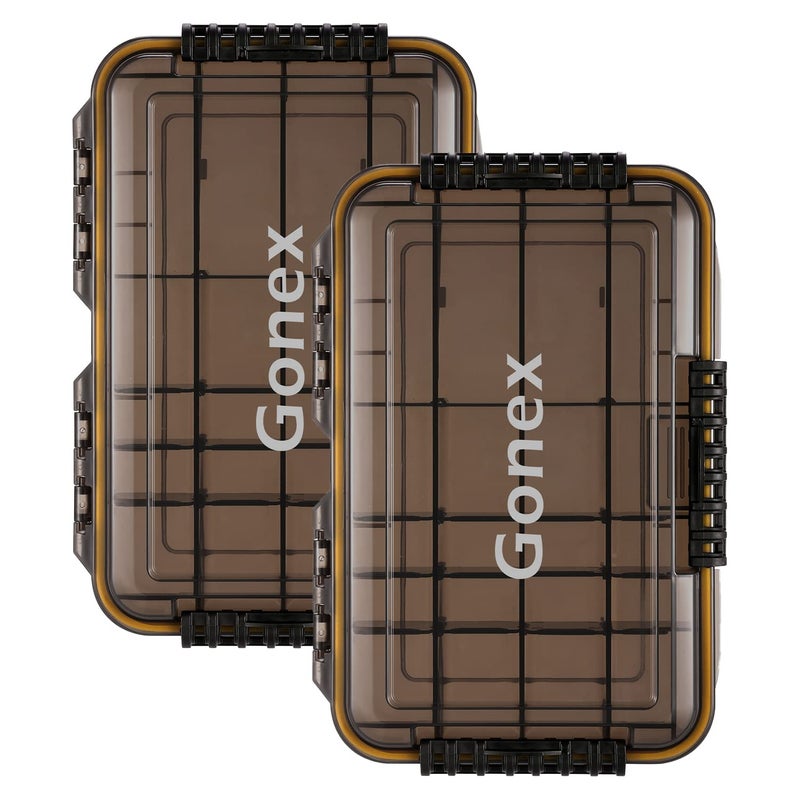 Gonex 3600 Tackle Trays 2 Packs, Sun Protection Waterproof Tackle Boxes for Fishing, Tea-Colored Clear Thicker Floating Airtight Tackle Box Organizers with DIY Dividers for Storage of Lures Hooks etc. - Image 1